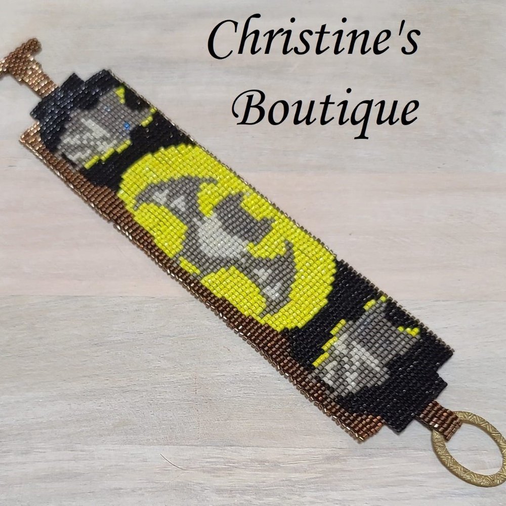 Bat Lovers Hand Stitched Cuff Bracelet with Toggle clasp handcrafted one of kind
